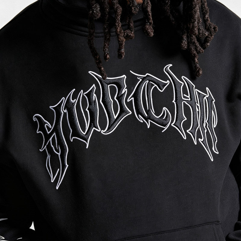 Custom Oversized Mens 100% Cotton Fleece 2 Piece Tracksuit Heavyweight Gothic 3D Embroidery Hooded Sweat Suit Streetwear Outfit