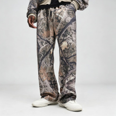 Men Camouflage Full Zip Cropped Tracksuit All Over Full Printing 100% Polyester Loose Wide Leg Sweatpants Streetwear 2 Piece Set