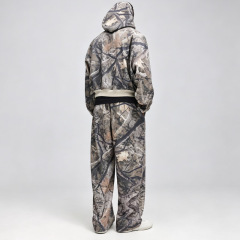Men Camouflage Full Zip Cropped Tracksuit All Over Full Printing 100% Polyester Loose Wide Leg Sweatpants Streetwear 2 Piece Set