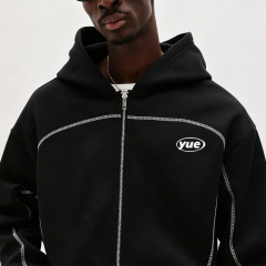 Custom Men's Oversized Full Zip Tracksuit Heavyweight French Terry Contrast Stitching Puff Printing Baggy Two Piece Streetwear