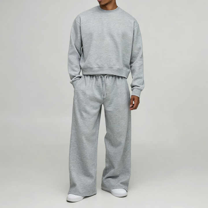 Custom Men's Oversized Boxy Crew Neck Sweatshirt and Wide Leg Jogger Tracksuit 100% Cotton Plain Streetwear Two Piece Set