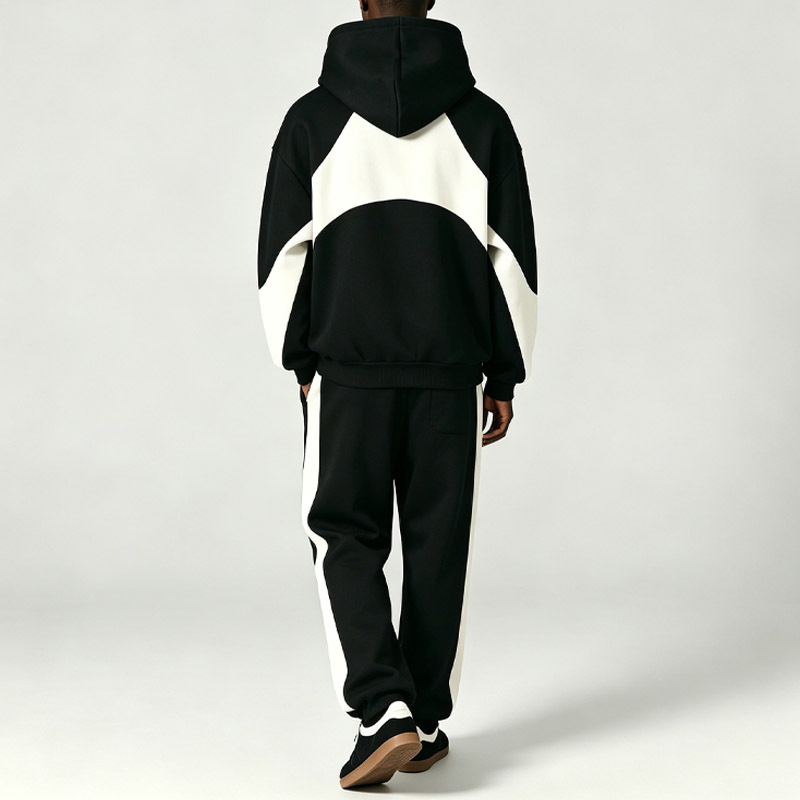 Men Color Block Tracksuit Embroidery Logo Curved Splicing Oversized Pullover Hoodie Loose Sweatpants 2 Piece Streetwear