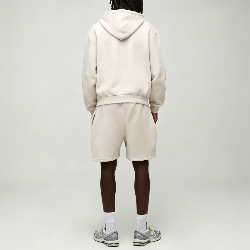 Custom Made Off White Minimalist Embroidery 2 Pieces Pullover Hoodie Shorts Set Cotton Fleece Men's Streetwear Tracksuit