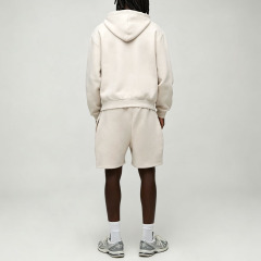 Custom Made Off White Minimalist Embroidery 2 Pieces Pullover Hoodie Shorts Set Cotton Fleece Men's Streetwear Tracksuit