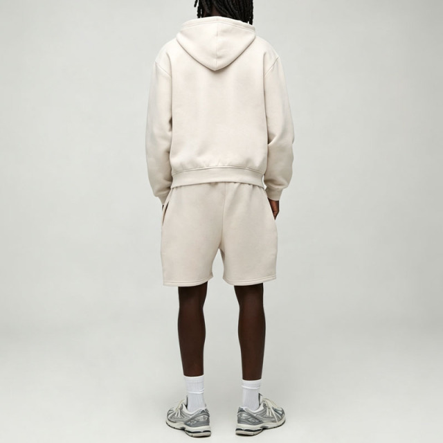 Custom Made Off White Minimalist Embroidery 2 Pieces Pullover Hoodie Shorts Set Cotton Fleece Men's Streetwear Tracksuit