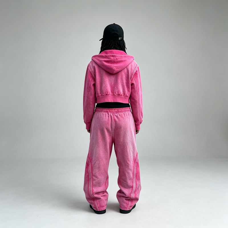 Custom Men's Sun Faded Detachable Sleeve Tracksuit Rhinestone Embellished Cropped Zip up Hoodie Wide Leg Sweatpants 100% Cotton
