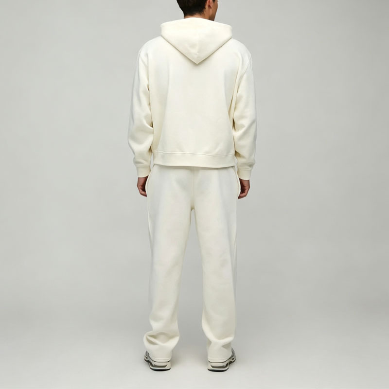 Custom Made Screen Print 2 Pieces Full Zip Boxy Cropped Wide Leg French Terry Cotton Graphic Men's Ivory Tracksuit Set