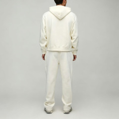 Custom Made Screen Print 2 Pieces Full Zip Boxy Cropped Wide Leg French Terry Cotton Graphic Men's Ivory Tracksuit Set