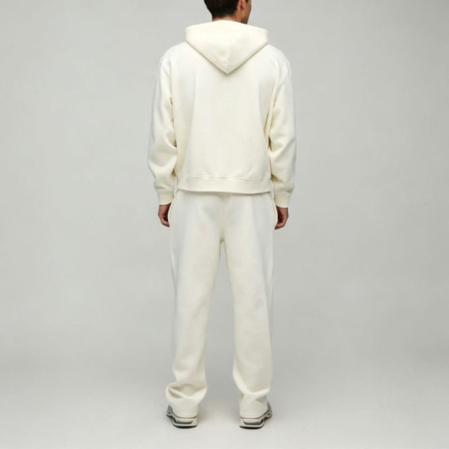 Custom Made Screen Print 2 Pieces Full Zip Boxy Cropped Wide Leg French Terry Cotton Graphic Men's Ivory Tracksuit Set