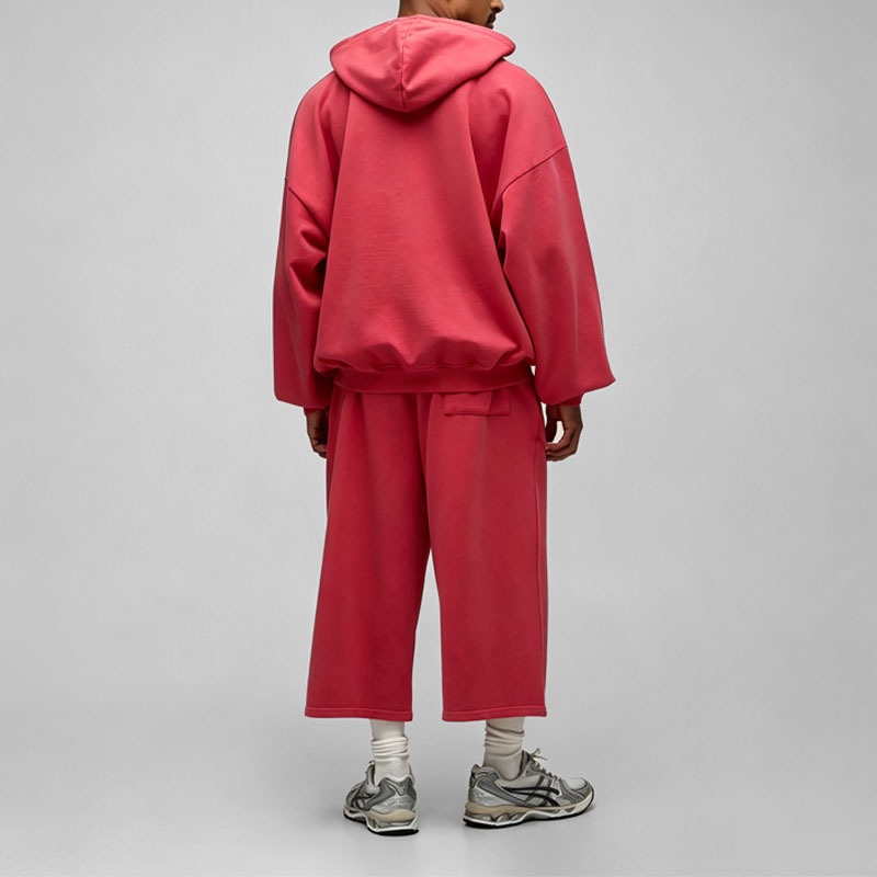Custom Men's Winter 100% Cotton Oversized Boxy Drop Shoulder French Terry Wash Zip Hoodie Cropped Wide Leg Tracksuit Streetwear