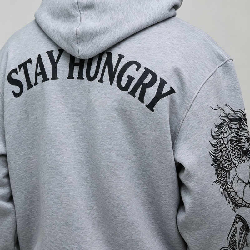 Custom Flocked DTG Printing 100% Pure Cotton French Terry 2 Pieces Boxy Baggy Heather Grey Men's Winter Streetwear Hooded