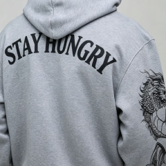 Custom Flocked DTG Printing 100% Pure Cotton French Terry 2 Pieces Boxy Baggy Heather Grey Men's Winter Streetwear Hooded