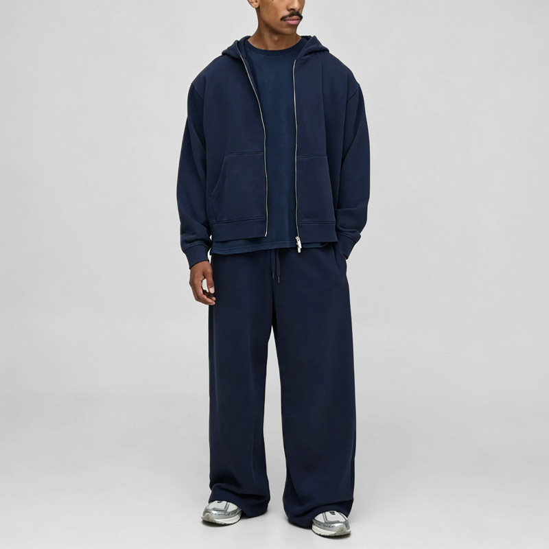 Men Boxy Cropped Full Zip Hoodie Tracksuit 480GSM Heavyweight 100% Cotton French Terry Vintage Washed Baggy Wide Leg Streetwear