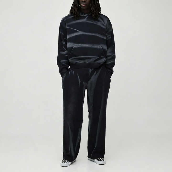 Custom Laser Burnout 2 Pieces Boxy Fit Cropped Wide Leg French Terry Cotton Men's Heavyweight Streetwear Tracksuit Set