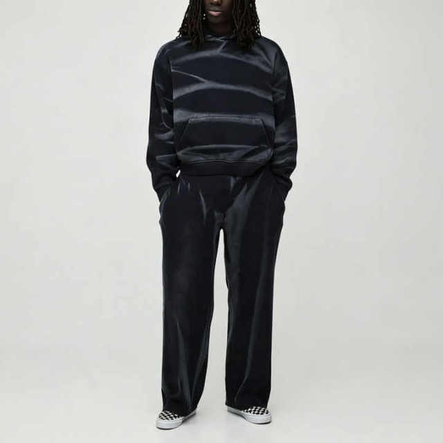 Custom Laser Burnout 2 Pieces Boxy Fit Cropped Wide Leg French Terry Cotton Men's Heavyweight Streetwear Tracksuit Set