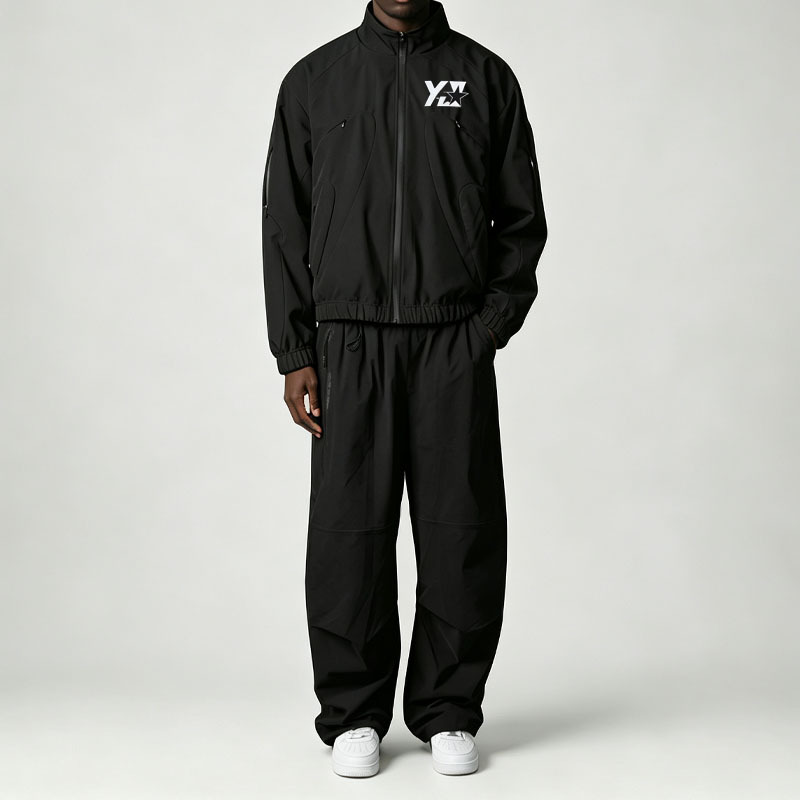 Custom Hooded Mens Rip Stop Tracksuit Slight Cropped Oversized Eco-Friendly Screen Printing Jacket Wide Leg Pant Casual Autumn 2