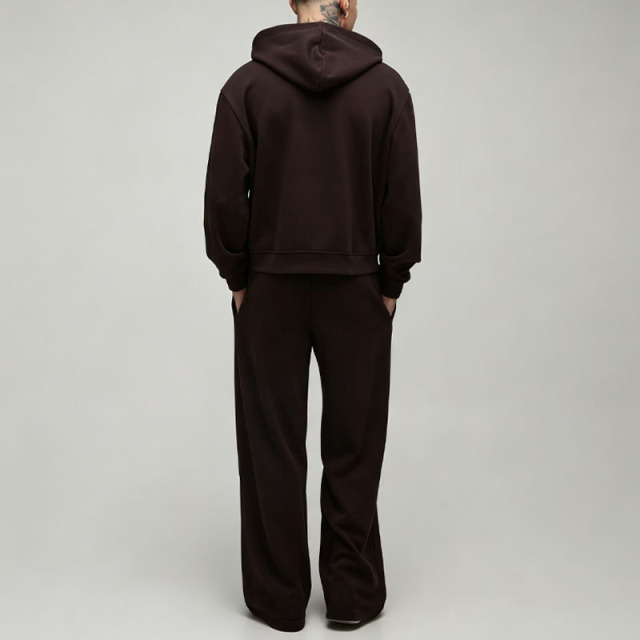 Custom Men's Oversized Boxy Henley Button Neck Hoodie Wide Leg Jogger Tracksuit 100% Cotton Fleece Two Piece Set Streetwear