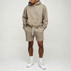 Custom Made Embroidery Fleece 2 Pieces Pullover Hoodie Drawstring Bottoms Khaki Boxy Fit Men's Winter Streetwear Sportswear