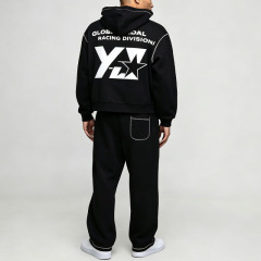 Custom Men's Contrast Stitch Hooded Tracksuit Soft 100% Cotton Fleece Winter Streetwear Two Piece Hoodie Jogger Set