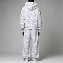 Custom Men Boxy Oversized Full Zip Cropped Hooded Tracksuit DTG Snake Animal Print Fleece Dropped Shoulder Wide Leg Streetwear