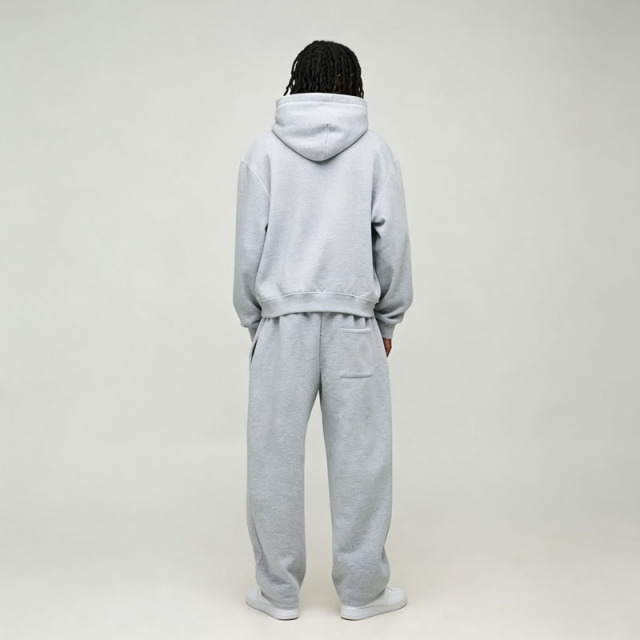 Custom Screen Print Applique Contrast Stitching 2 Pieces Boxy Cropped Wide Leg Urban Grey Men's French Terry Hoodie Tracksuit