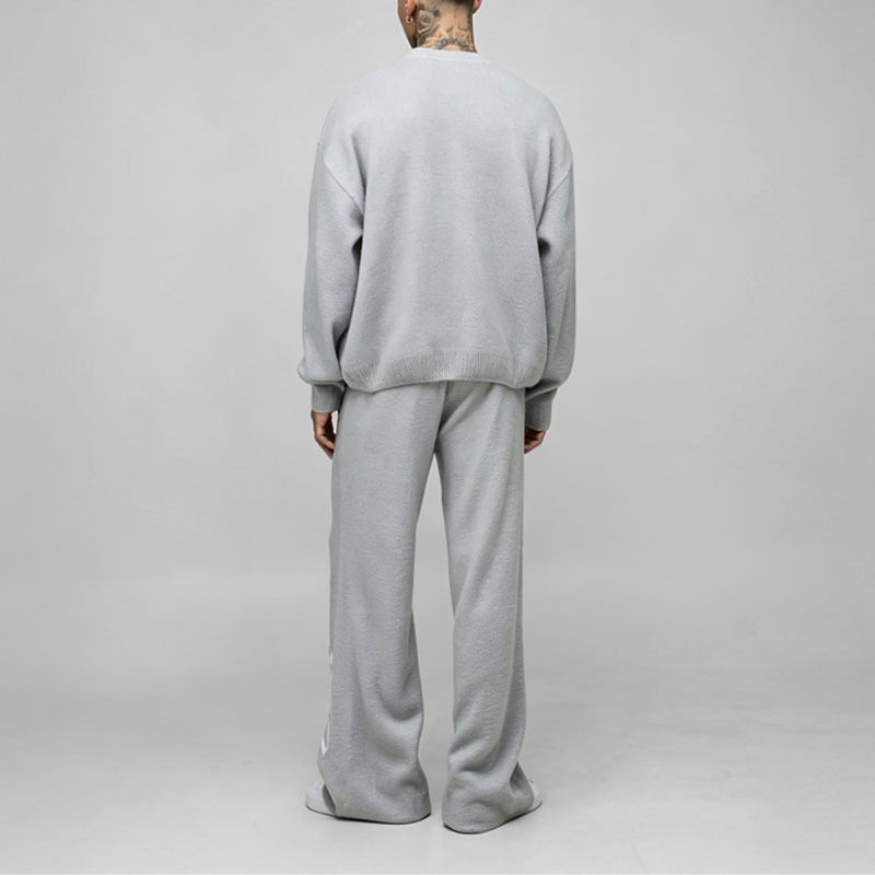 Custom Men's Dtg Printing Boxy Fit Knitted Sweater & Wide Leg Trousers Set Acrylic Knit Streetwear Two Piece Sweater Set