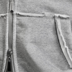 Custom Men's Heather Grey 100% Cotton French Terry Distressed Raw Edge Double Zip Cropped Hoodie Wide Leg Sweatpants Tracksuit