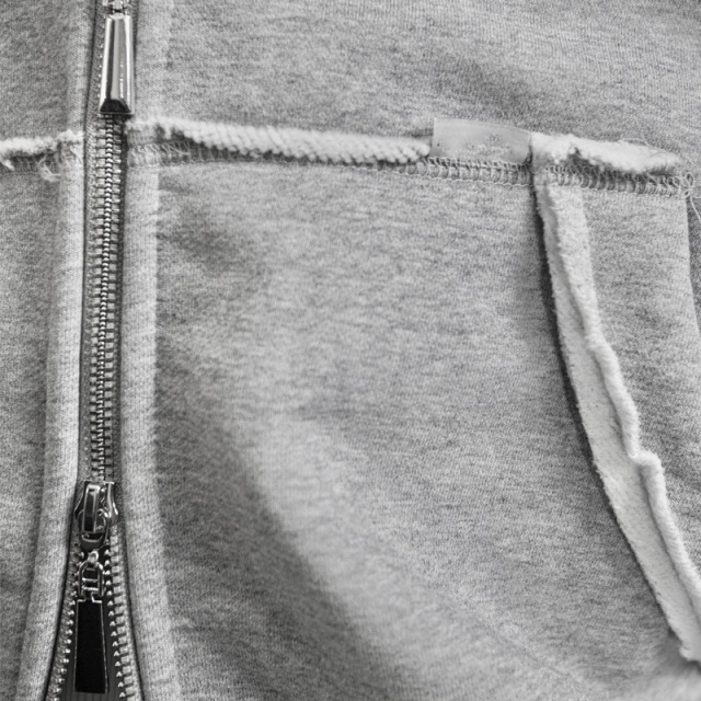 Custom Men's Heather Grey 100% Cotton French Terry Distressed Raw Edge Double Zip Cropped Hoodie Wide Leg Sweatpants Tracksuit