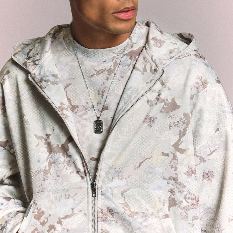 Men All Over Camo Print Full Zip Hooded Tracksuit Boxy Oversized Dropped Shoulder Silkscreen Print Streetwear Two Piece Set