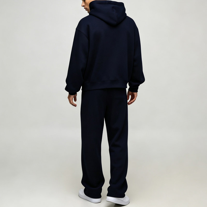 Men Boxy Oversized Hoodie Tracksuit 2 Piece Set Applique Embroidery College Baseball Style Brushed Back Fleece Modern Streetwear