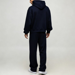 Men Boxy Oversized Hoodie Tracksuit 2 Piece Set Applique Embroidery College Baseball Style Brushed Back Fleece Modern Streetwear