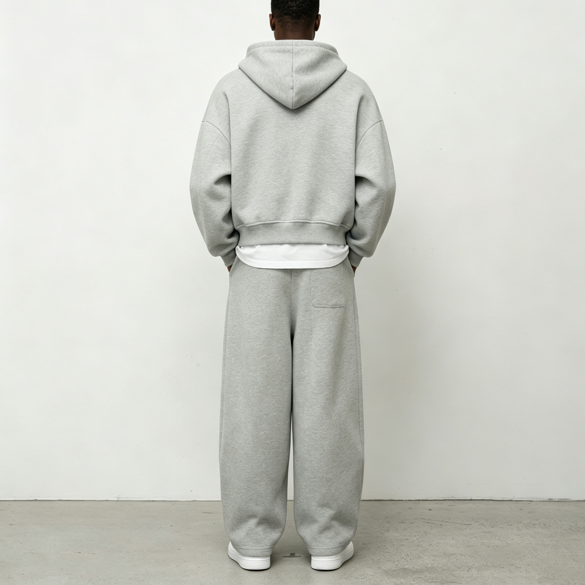 Custom Made Heavyweight Cotton High Density Ash Grey Boxy Cropped Two Way Zipper Blank Hooded Men's Solid Tracksuit