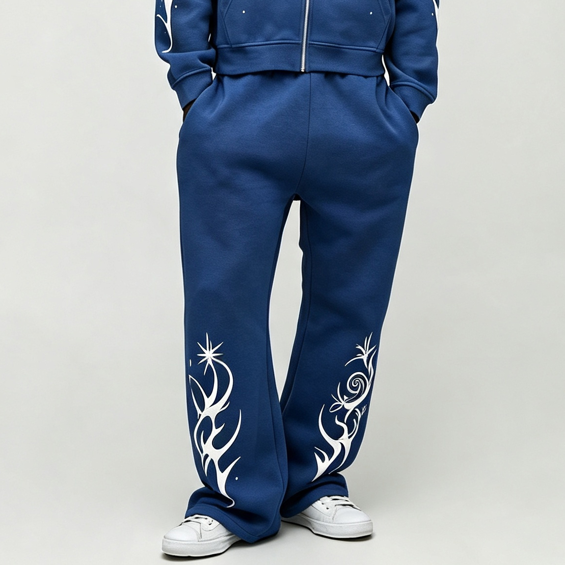 Custom Made Screen Print Full Zip 2 Pieces Boxy Fit Cropped Wide Leg Baggy Fleece 100% Cotton Winter Apparel Men's Streetwear