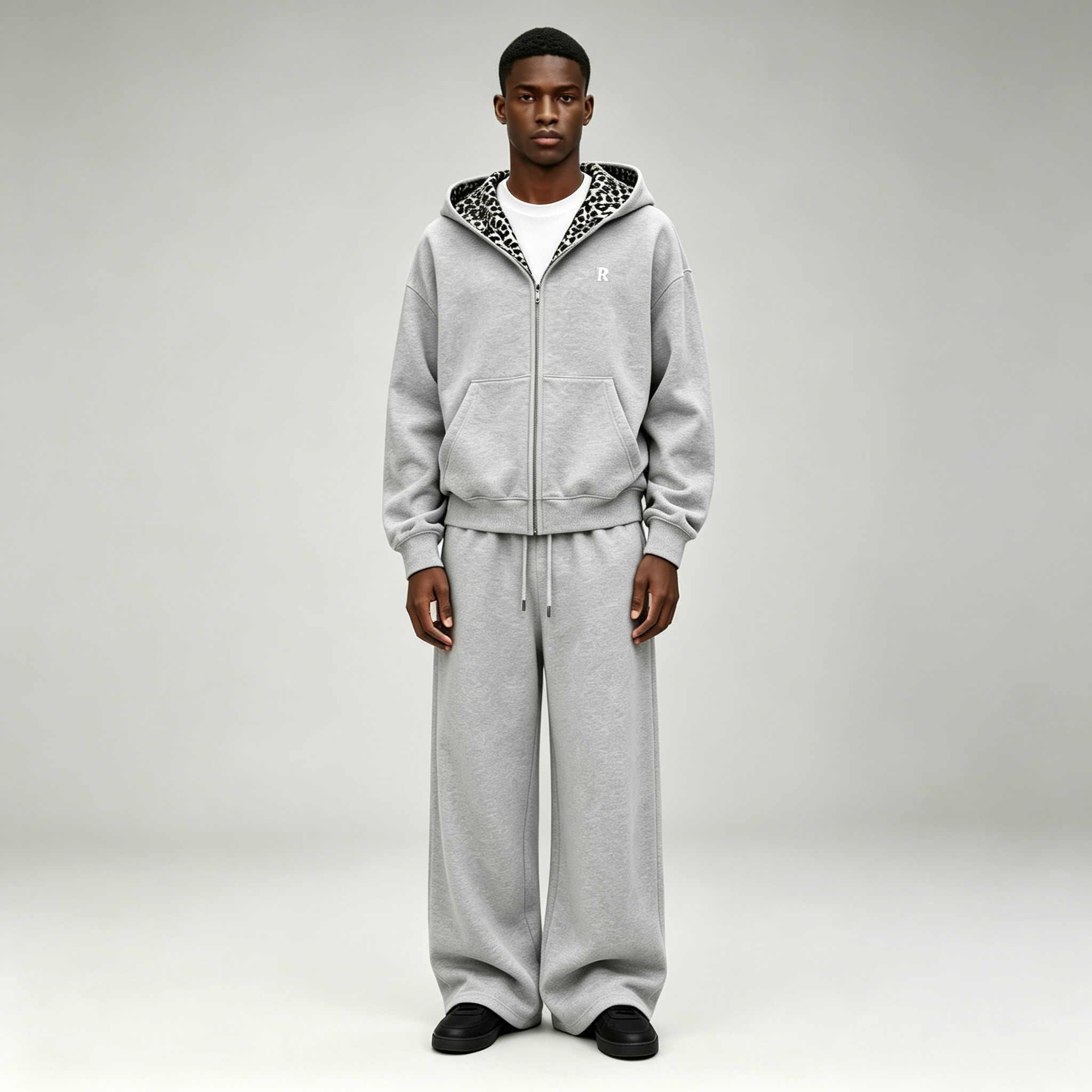 Custom Sets Hoodie Set Leopard Print Lined Heavyweight Fleece Oversized 2 Pieces Streetwear Men's Full Zip up Tracksuit,Leading Custom Apparel Manufacturer | Your Trusted China Sourcing Partner | YC/YUECHI,Custom Cotton / Polyester Leopard Print Lined Heavyweight Fleece Oversized 2 Pieces Streetwear Men's Full Zip up Tracksuit