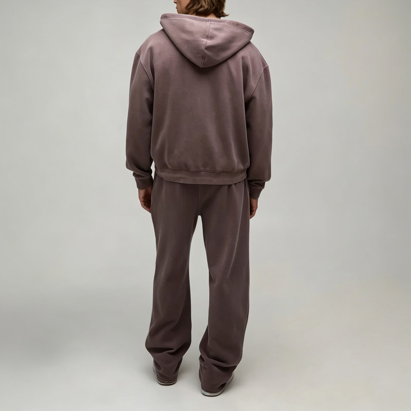 Men Oversized Zip up Hoodie Tracksuit 2 Piece Set Sport Washed Lived in Finish Fleece Dropped Shoulder Puff Printing Streetwear