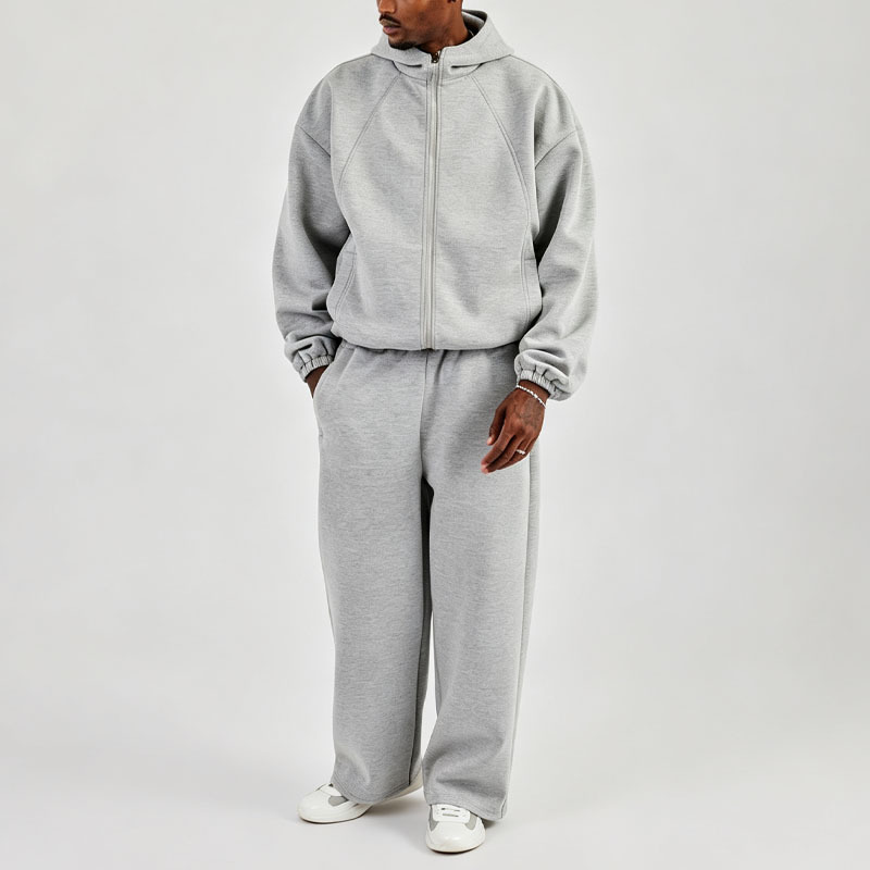 Men Air Layer Fabric Raglan Sleeve Zip up Hoodie Baggy Leg Blank Pant 2 Piece Sets Oversized Streetwear Customizable Tracksuit