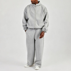Men Air Layer Fabric Raglan Sleeve Zip up Hoodie Baggy Leg Blank Pant 2 Piece Sets Oversized Streetwear Customizable Tracksuit