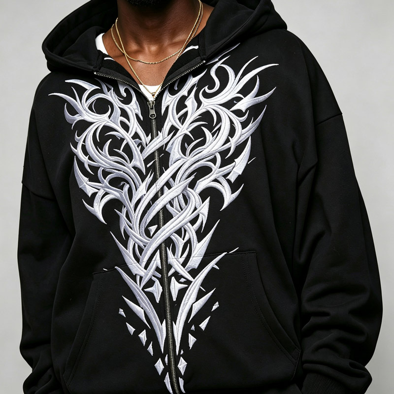 Custom Men Oversized Full Zip Hooded Tracksuit Fleece Embroidery Dropped Shoulder Elastic Waist Wide Leg Winter Streetwear