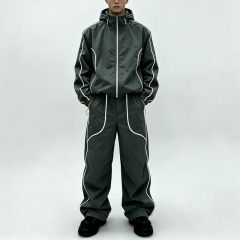 Custom Polyester Zip up Blank Oversized Tracksuit Reflective Waterproof Windproof Nylon Jacket and Track Pants Jogger Sets