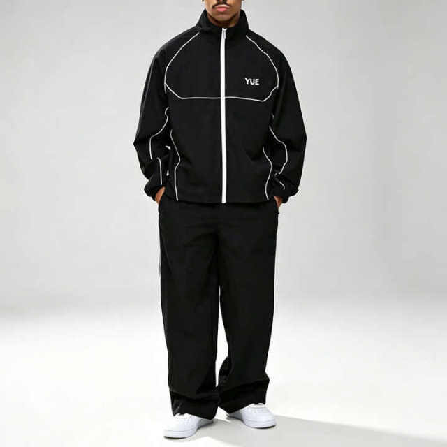 Custom Sets Contrast Piping Screen Print Windbreaker 2 Pieces Wide Leg Baggy Nylon Jacket Set Trousers Men's Urban Techwear Set,Leading Custom Apparel Manufacturer | Your Trusted China Sourcing Partner | YC/YUECHI,Custom Contrast Piping Screen Print Windbreaker 2 Pieces Wide Leg Baggy Nylon Jacket Trousers Men's Urban Techwear Set