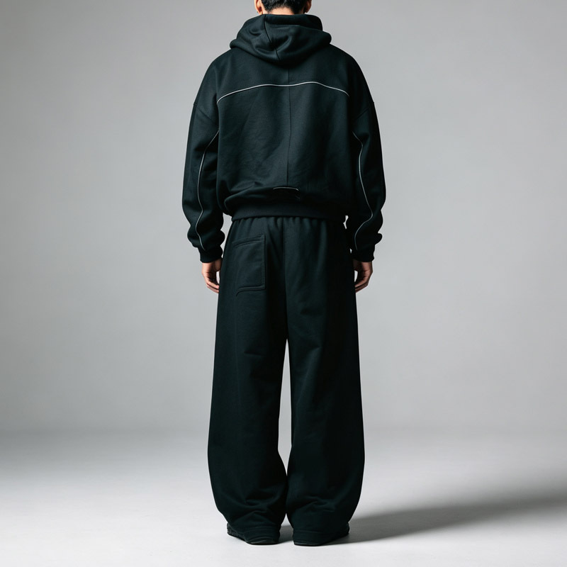 Men's Heavyweight French Terry Hoodie Wide Leg Sweatpants Oversized Drop Shoulder Applique Reflective Piping Street Tracksuit