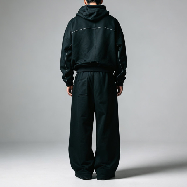 Men's Heavyweight French Terry Hoodie Wide Leg Sweatpants Oversized Drop Shoulder Applique Reflective Piping Street Tracksuit