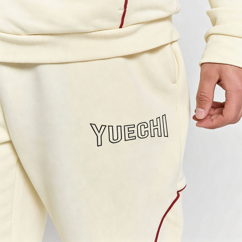 Men's Oversized Full Zip Hoodie Tracksuit Heavyweight 100% Cotton French Terry Embroidered Contrast Piping Wide Leg Sweatpants