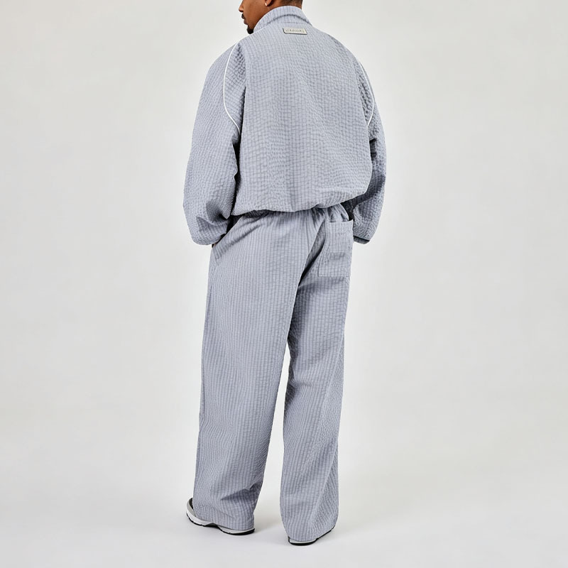 Custom Oversized Checked Nylon Funnel Neck Windbreaker Contrast Piping Relaxed Baggy Pant Casual Men's Streetwear Tracksuit