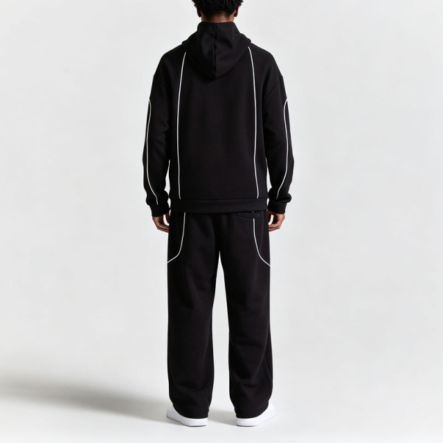 Unisex Regular Fit Full Zip Hoodie Tracksuit 440 Gsm 100% Cotton French Terry Embroidered Baggy Wide Leg Streetwear 2 Piece Set