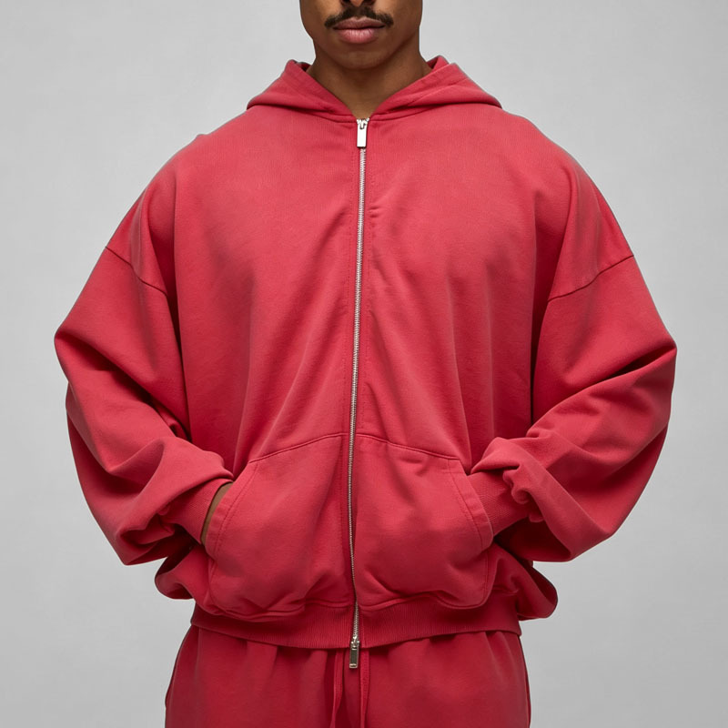 Custom Men's Winter 100% Cotton Oversized Boxy Drop Shoulder French Terry Wash Zip Hoodie Cropped Wide Leg Tracksuit Streetwear