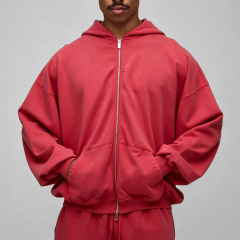 Custom Men's Winter 100% Cotton Oversized Boxy Drop Shoulder French Terry Wash Zip Hoodie Cropped Wide Leg Tracksuit Streetwear
