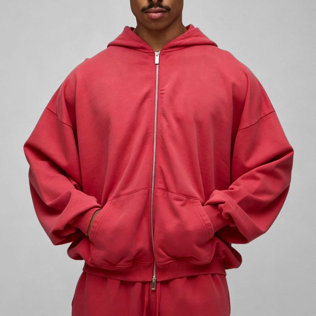 Custom Men's Winter 100% Cotton Oversized Boxy Drop Shoulder French Terry Wash Zip Hoodie Cropped Wide Leg Tracksuit Streetwear