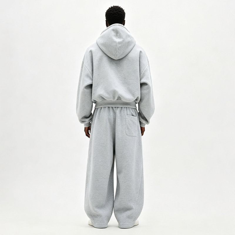 Custom Men Heather Grey Heavyweight Plain Regular Hooded Pullover Fleece Hoodie With Drawstring Casual Streetwear Two Piece Set