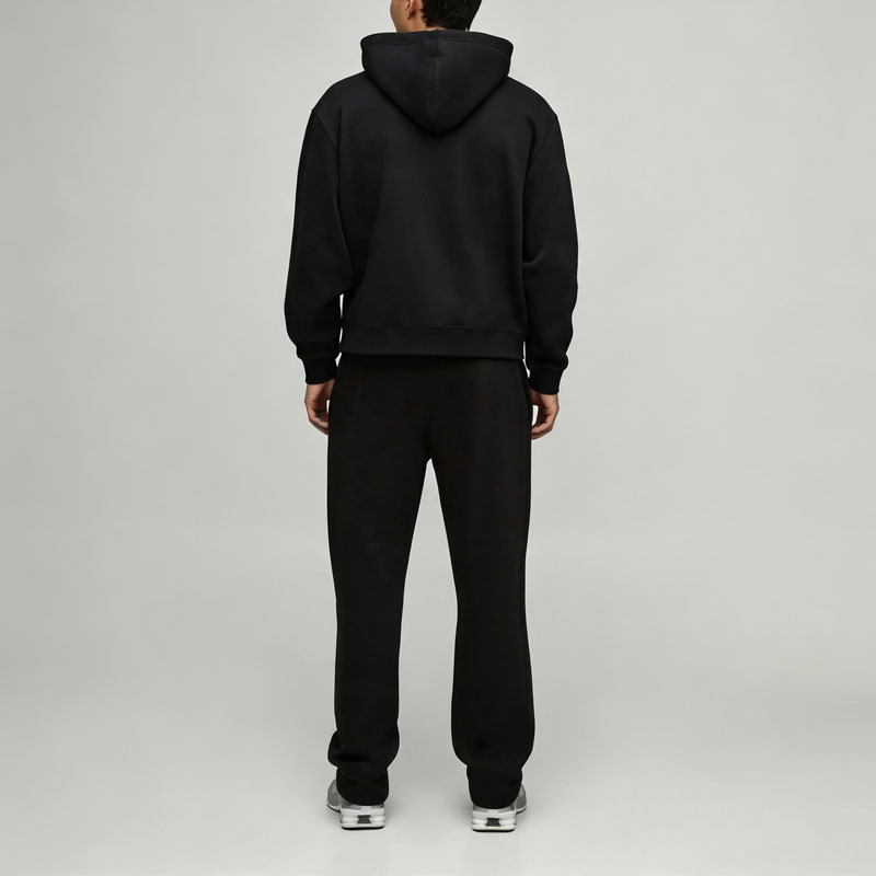 Custom Puff Printing Embroidery 2 Pieces Full Zip up Boxy Fit Wide Leg Black Cotton French Terry Men's Heavyweight Tracksuit